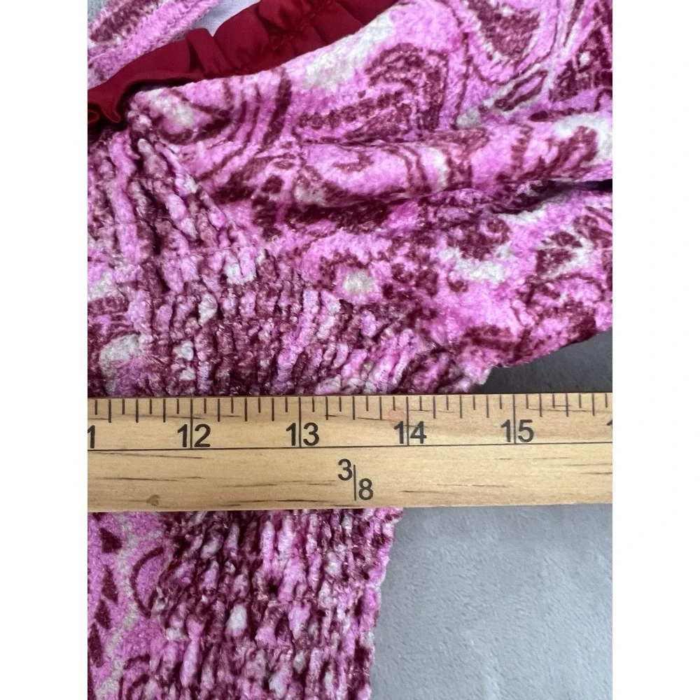 Free People Dare Me Velvet Cropped Blouse Pink Paisley Smocked Cropped Blouse XS